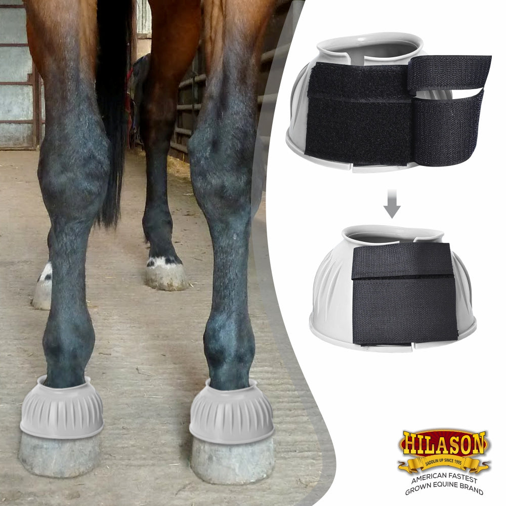 Hilason Western Horse PVC Ribbed Double Hook &amp; Loop Leg Bell Boots