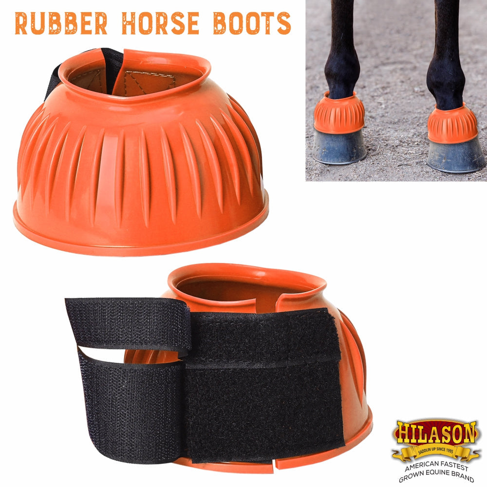 Hilason Western Horse PVC Ribbed Double Hook &amp; Loop Leg Bell Boots