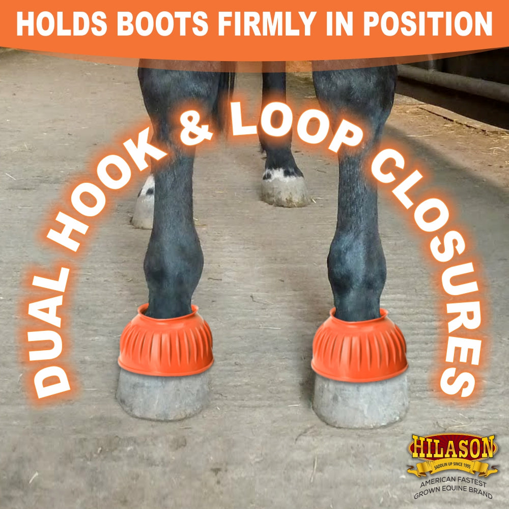 Hilason Western Horse PVC Ribbed Double Hook &amp; Loop Leg Bell Boots