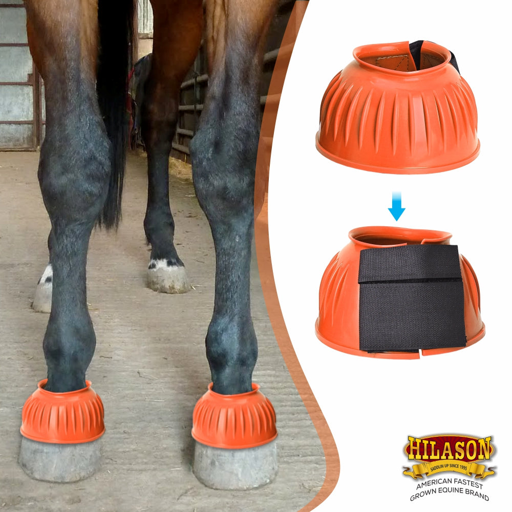 Hilason Western Horse PVC Ribbed Double Hook &amp; Loop Leg Bell Boots