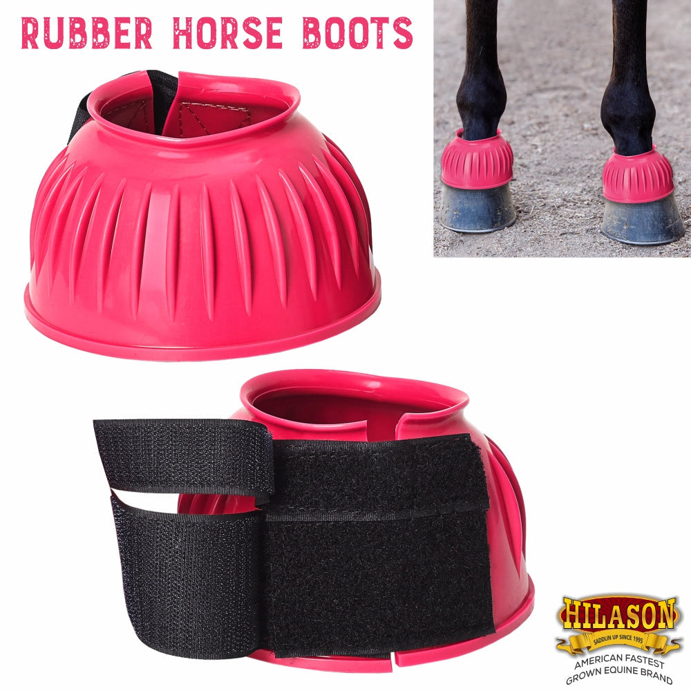 Hilason Western Horse PVC Ribbed Double Hook &amp; Loop Leg Bell Boots
