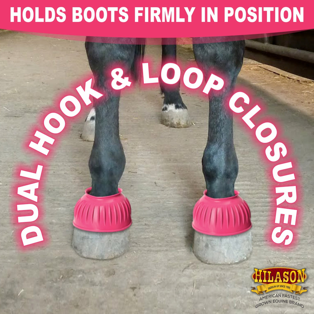 Hilason Western Horse PVC Ribbed Double Hook &amp; Loop Leg Bell Boots