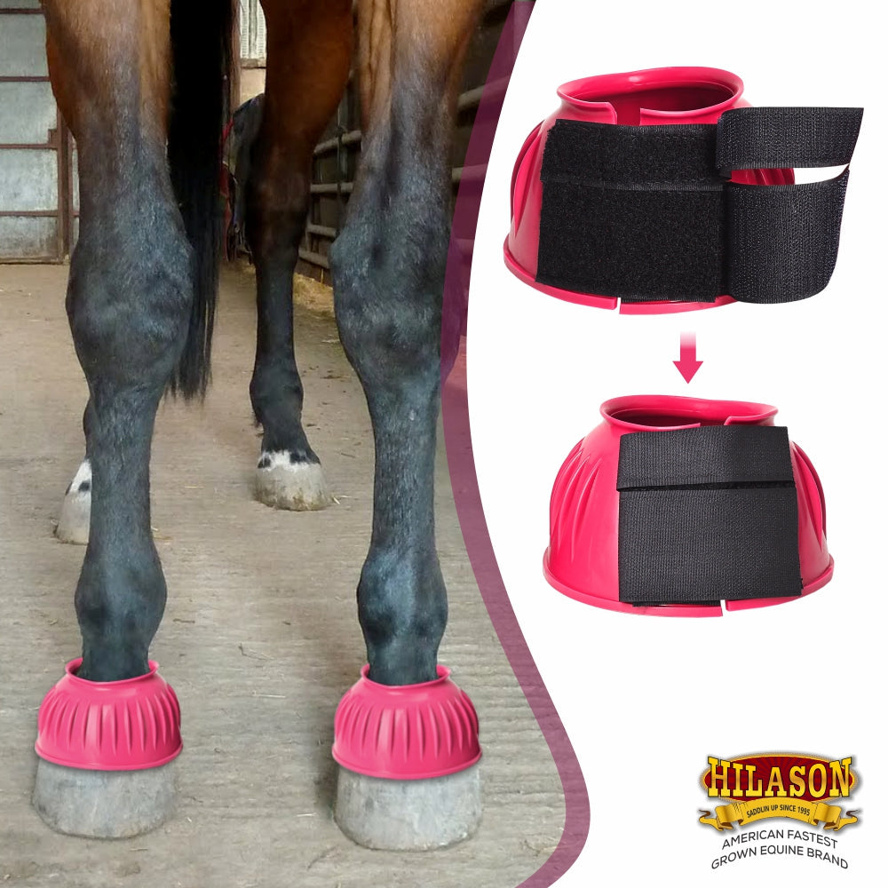 Hilason Western Horse PVC Ribbed Double Hook &amp; Loop Leg Bell Boots