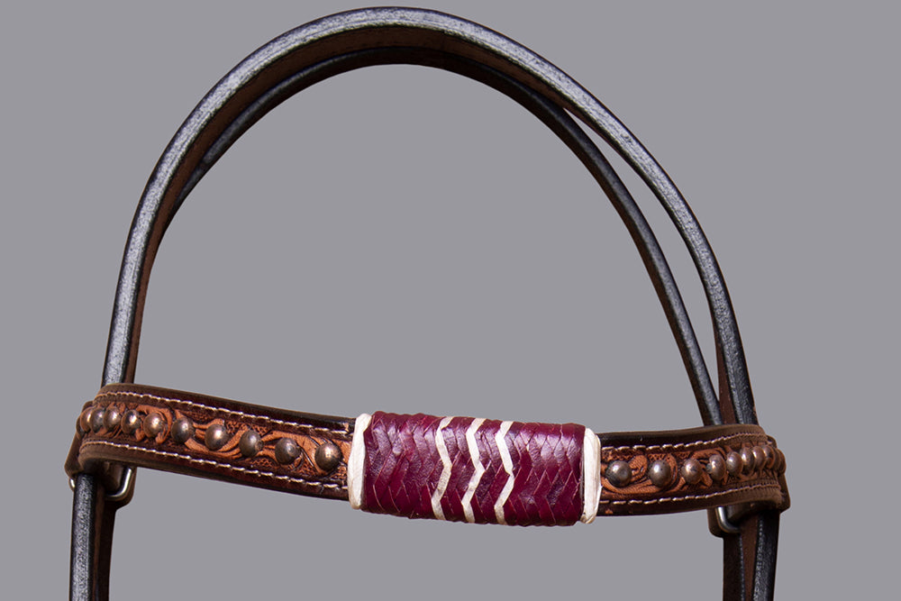 BAR H EQUINE Horse Hand Carved Breast Collar Headstall Genuine Leather Brown