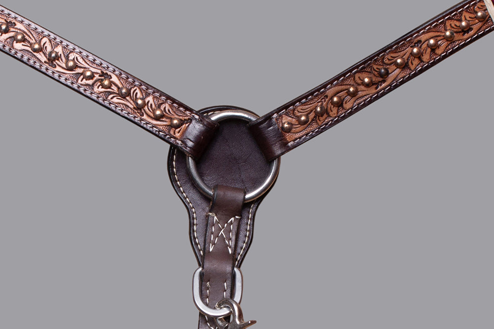 BAR H EQUINE Horse Hand Carved Breast Collar Headstall Genuine Leather Brown
