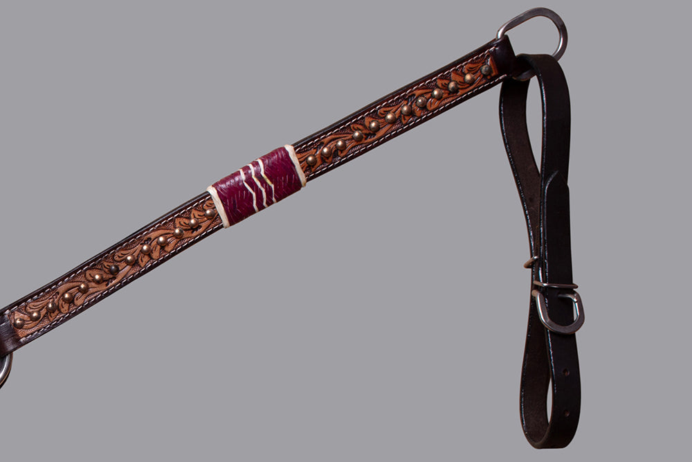 BAR H EQUINE Horse Hand Carved Breast Collar Headstall Genuine Leather Brown