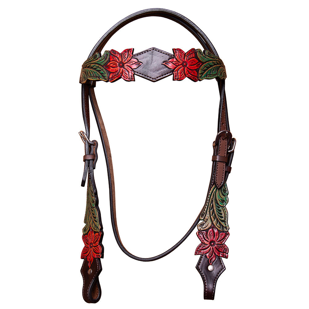 BAR H EQUINE Horse Hand Painted Breast Collar Headstall Genuine Leather Brown