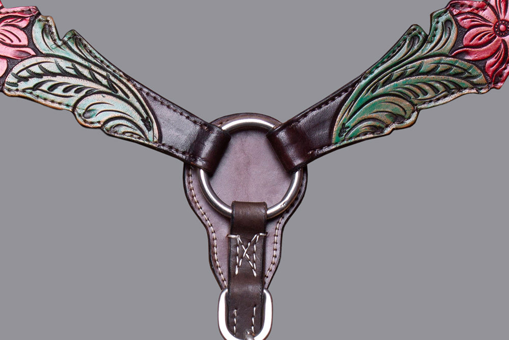 BAR H EQUINE Horse Hand Painted Breast Collar Headstall Genuine Leather Brown
