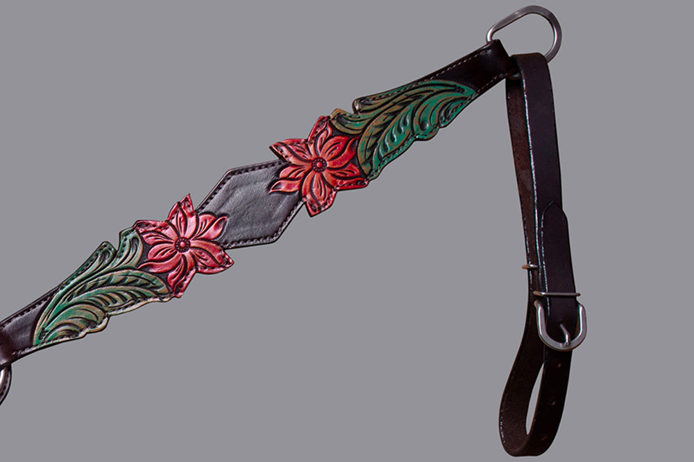 BAR H EQUINE Horse Hand Painted Breast Collar Headstall Genuine Leather Brown