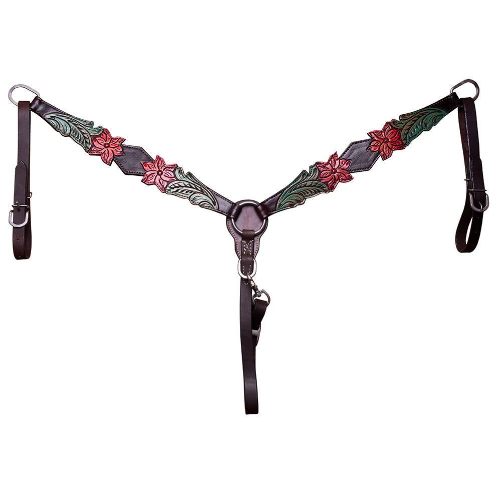 BAR H EQUINE Horse Hand Painted Breast Collar Headstall Genuine Leather Brown