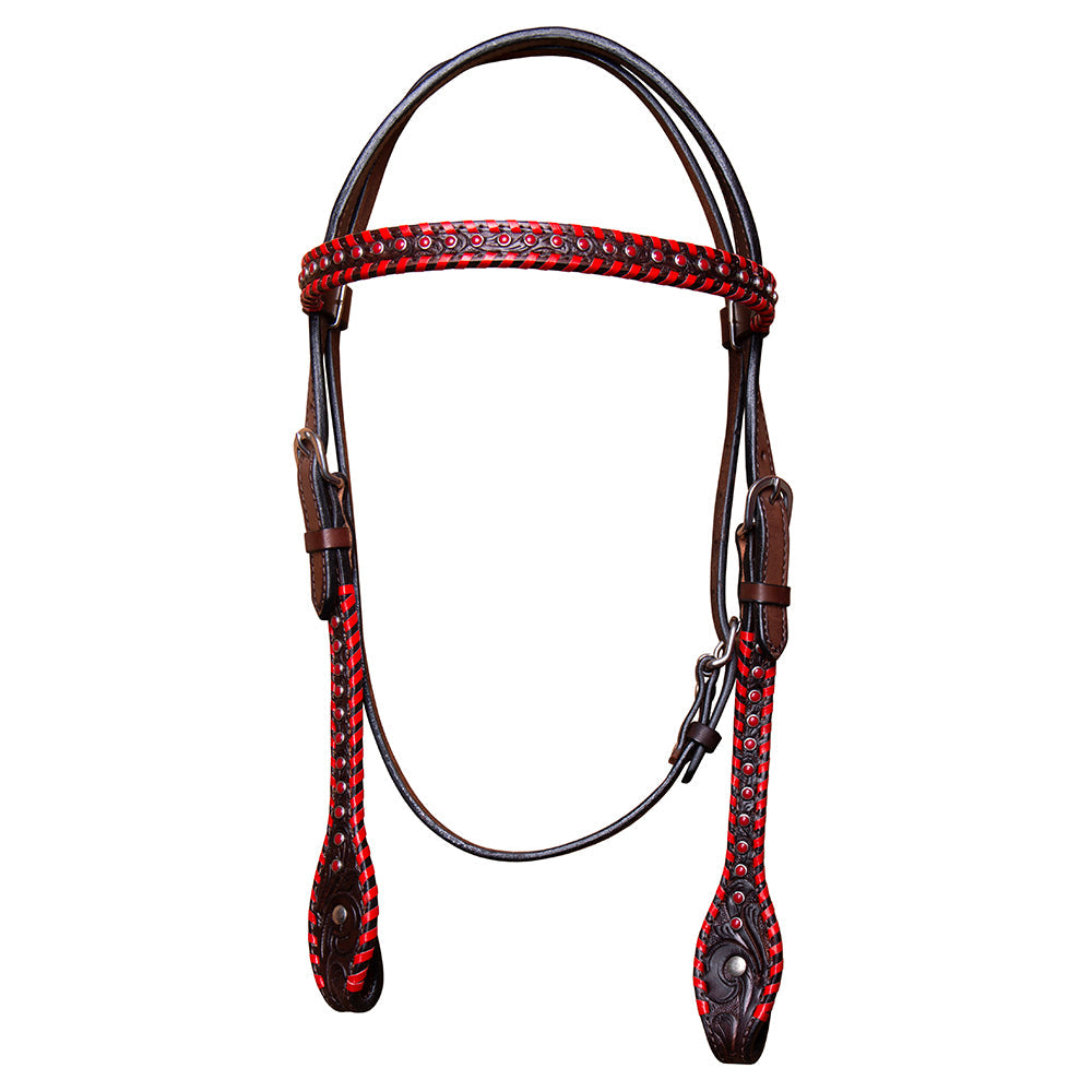 BAR H EQUINE Horse Hand Carved Breast Collar Headstall Genuine Leather Dark Brown