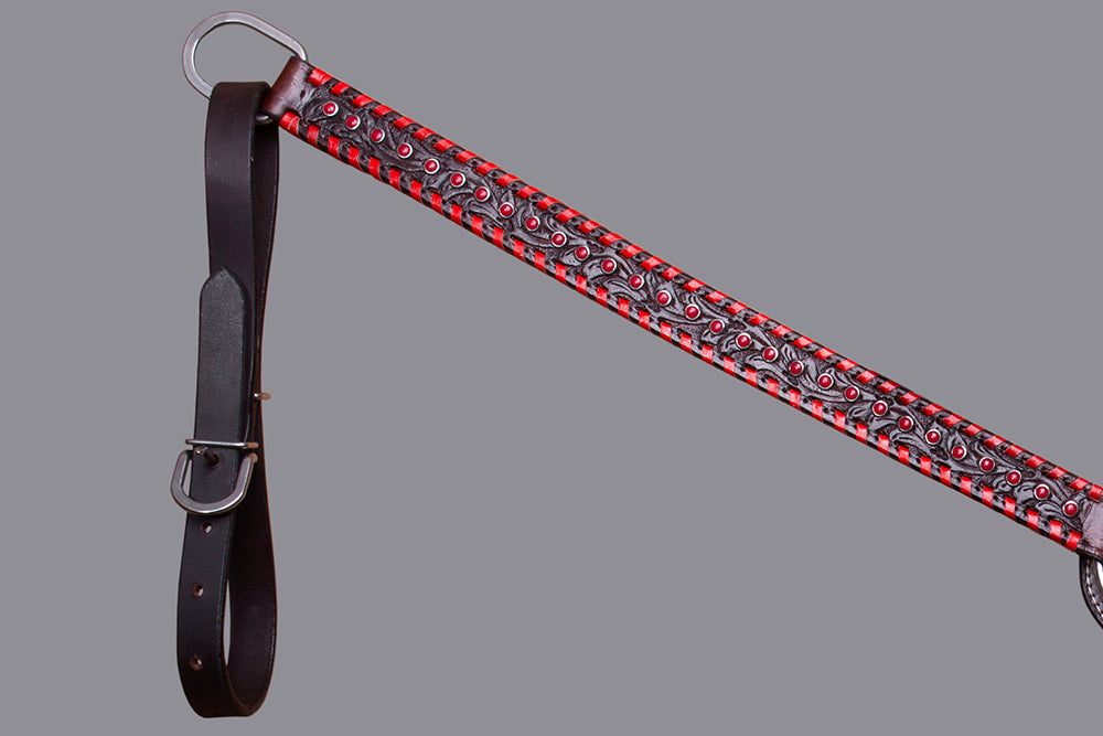 BAR H EQUINE Horse Hand Carved Breast Collar Headstall Genuine Leather Dark Brown