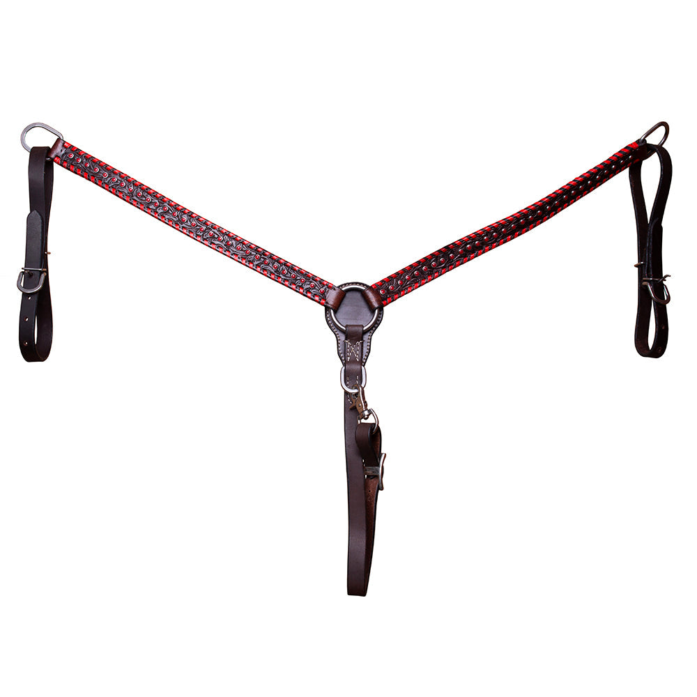 BAR H EQUINE Horse Hand Carved Breast Collar Headstall Genuine Leather Dark Brown