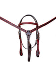 BAR H EQUINE Horse Hand Carved Breast Collar Headstall Genuine Leather Dark Brown