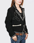 American Darling Genuine Suede Embroidered leather Blazer ladies Girl Black