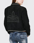 American Darling Genuine Suede Embroidered leather Blazer ladies Girl Black