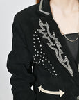 American Darling Genuine Suede Embroidered leather Blazer ladies Girl Black