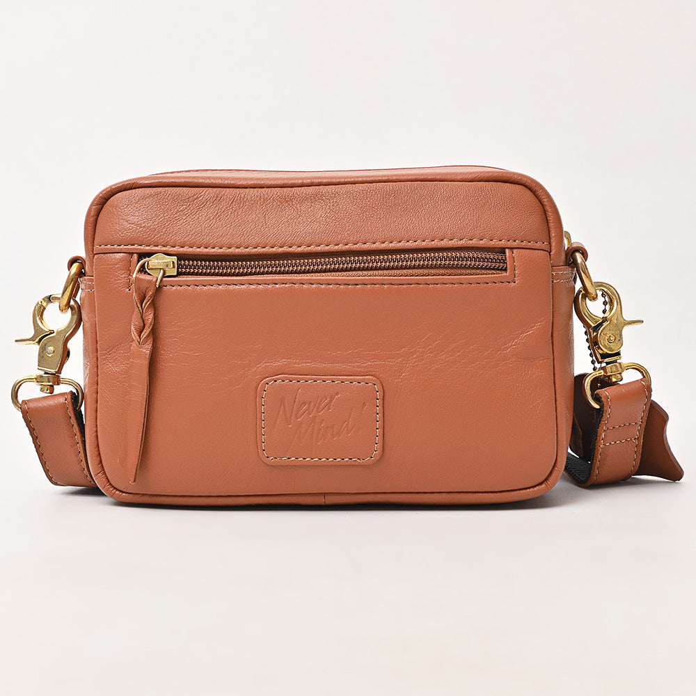 NEVER MIND Luxury Tan Quilted Leather Camera Bag Crossbody Adjustable Strap