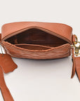 NEVER MIND Luxury Tan Quilted Leather Camera Bag Crossbody Adjustable Strap