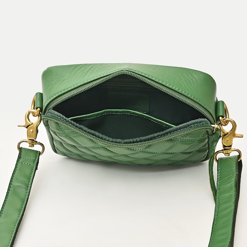 NEVER MIND Luxury Tan Quilted Leather Camera Bag Crossbody Adjustable Strap