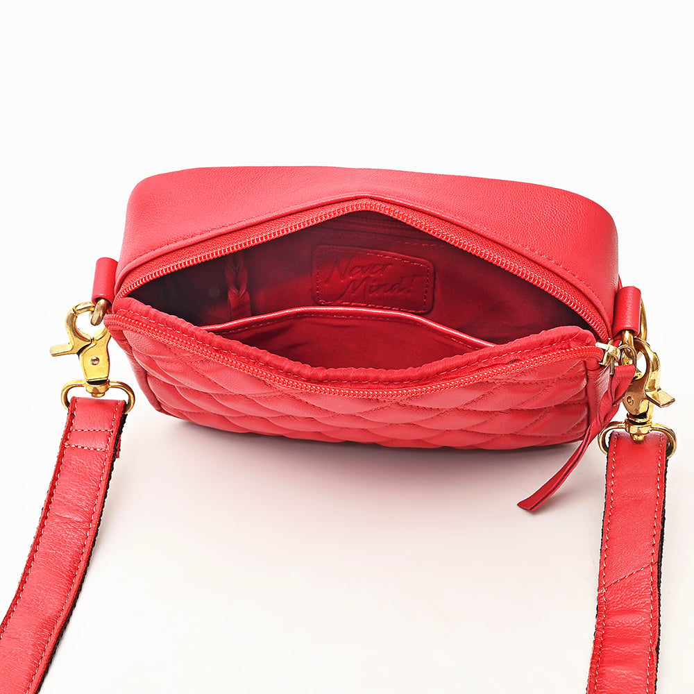 NEVER MIND Luxury Tan Quilted Leather Camera Bag Crossbody Adjustable Strap