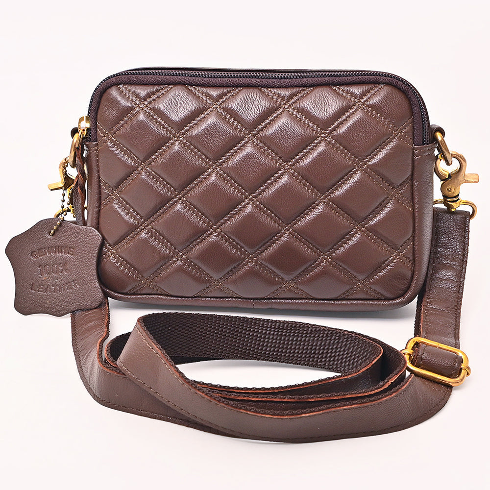 NEVER MIND Luxury Tan Quilted Leather Camera Bag Crossbody Adjustable Strap