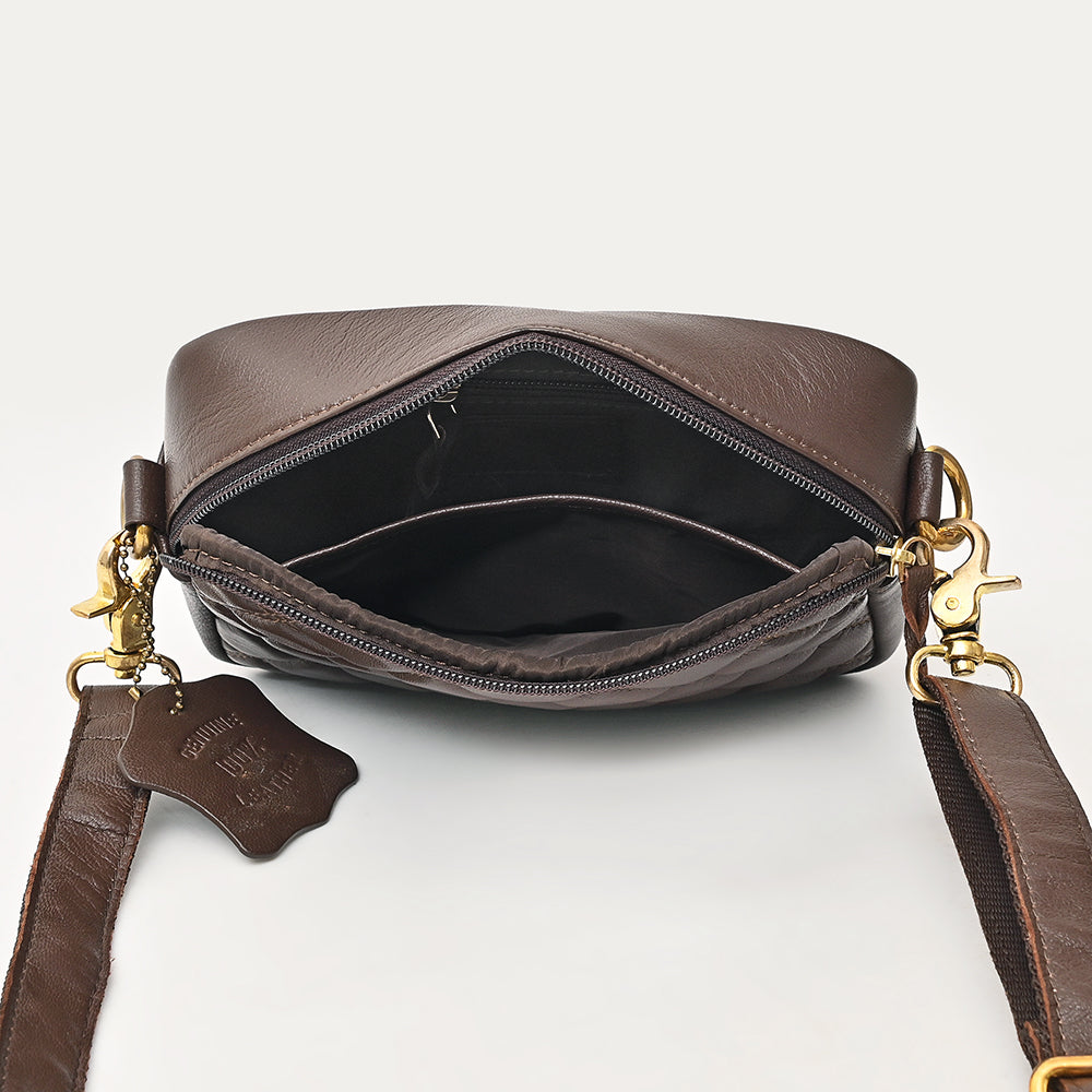 NEVER MIND Luxury Tan Quilted Leather Camera Bag Crossbody Adjustable Strap