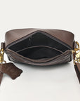 NEVER MIND Luxury Tan Quilted Leather Camera Bag Crossbody Adjustable Strap