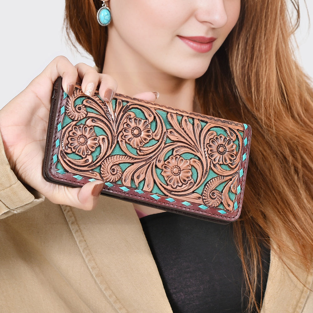 American Darling Wallet Beautifully Hand Tooled Genuine Leather women hand purse