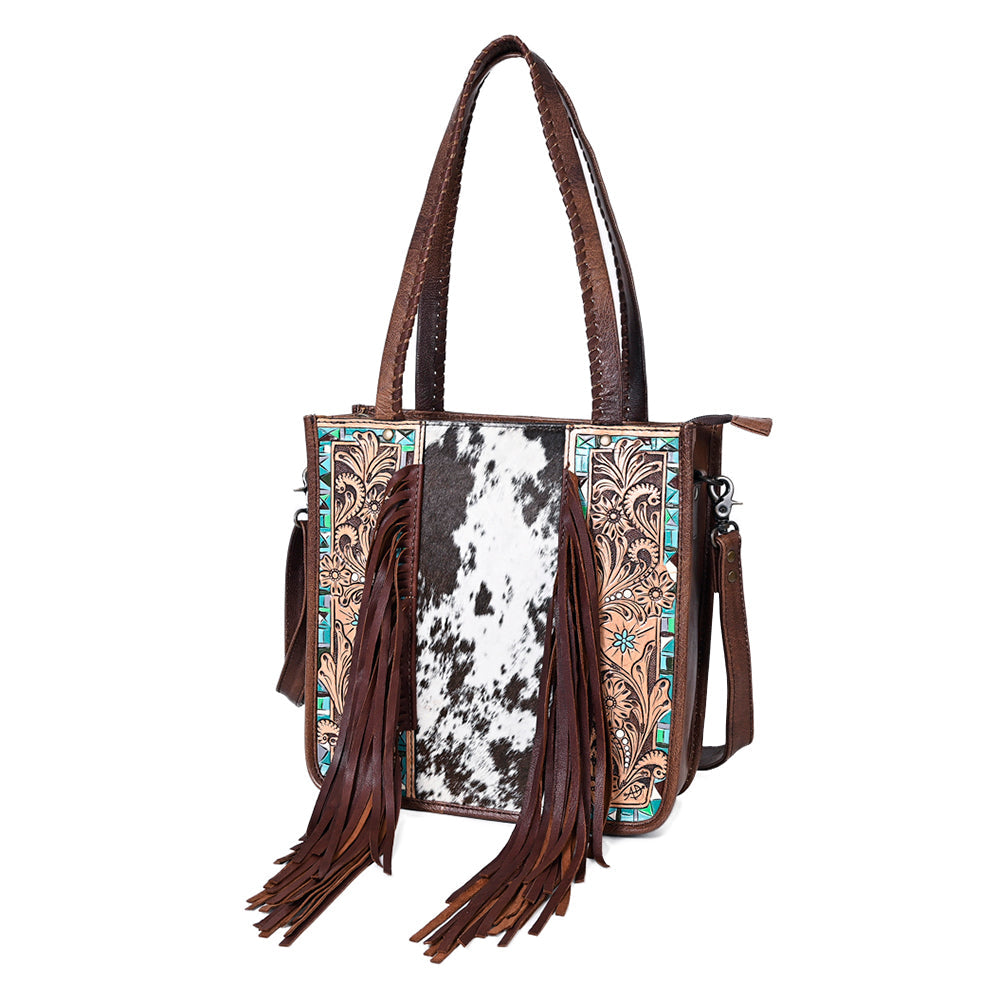 American Darling Tote Hand Tooled Hair-On Genuine Leather women bag western handbag purse