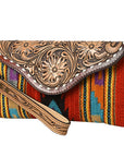 American Darling Wristlet Hand Tooled Upcycled Wool Genuine Leather Women Bag Western Handbag Purse