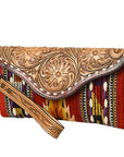 American Darling Wristlet Hand Tooled Upcycled Wool Genuine Leather Women Bag Western Handbag Purse