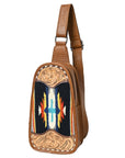 American Darling Sling Hand Tooled Upcycled Wool Genuine Leather Women Bag Western Handbag Purse