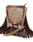 American Darling Messenger Hand Tooled Hair On Genuine Leather Women Bag Western Handbag Purse