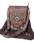 American Darling Messenger Hand Tooled Hair On Genuine Leather Women Bag Western Handbag Purse