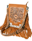 American Darling Messenger Hand Tooled Hair On Genuine Leather Women Bag Western Handbag Purse