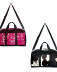 American Darling ADBG474BRWBK Duffel Hair On Genuine Leather Women Bag Western Handbag Purse