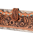 American Darling ADBG487BR Wallet Hand Tooled Hair On Genuine Leather Women Bag Western Handbag Purse