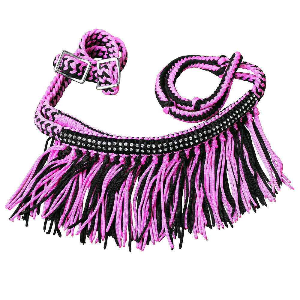 1&quot; X 8Ft Hilason Braided Barrel Horse Racing Reins Knots Fringe Crystal