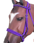 Hilason Flat Braided Paracord Horse Headstall Bridle Black W/ Crystals