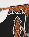 HILASON Pro Rodeo Bull Riding Chaps Genuine Leather Black