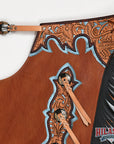 HILASON Pro Rodeo Bull Riding Chaps Genuine Leather Brown