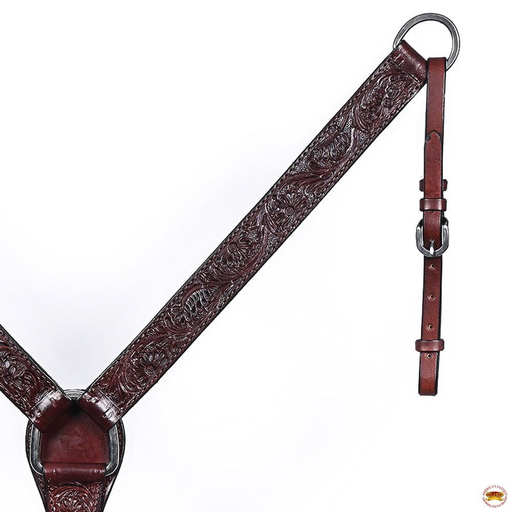 Hilason Western Horse Genuine Leather Headstall Breast Collar Brown Floral Hand Carved Stainless Steel Hardware