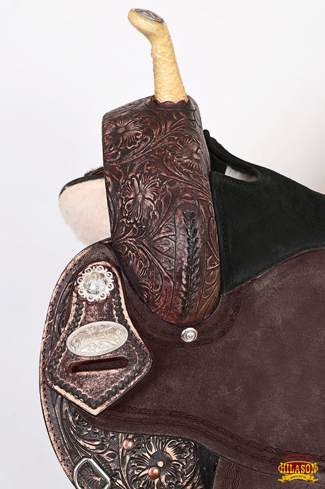 Hilason Western Horse Barrel Flex Tree Trail American Leather Saddle Antique Dark Brown Gorgeous Floral Hand Tooled &amp; Carved