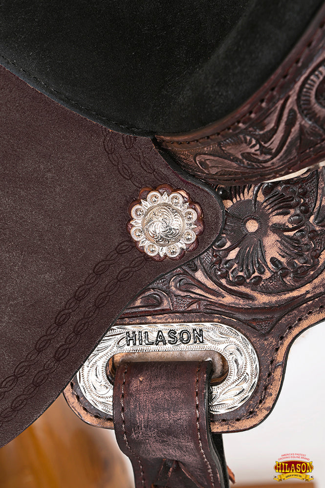 Hilason Western Horse Barrel Flex Tree Trail American Leather Saddle Antique Dark Brown Gorgeous Floral Hand Tooled &amp; Carved