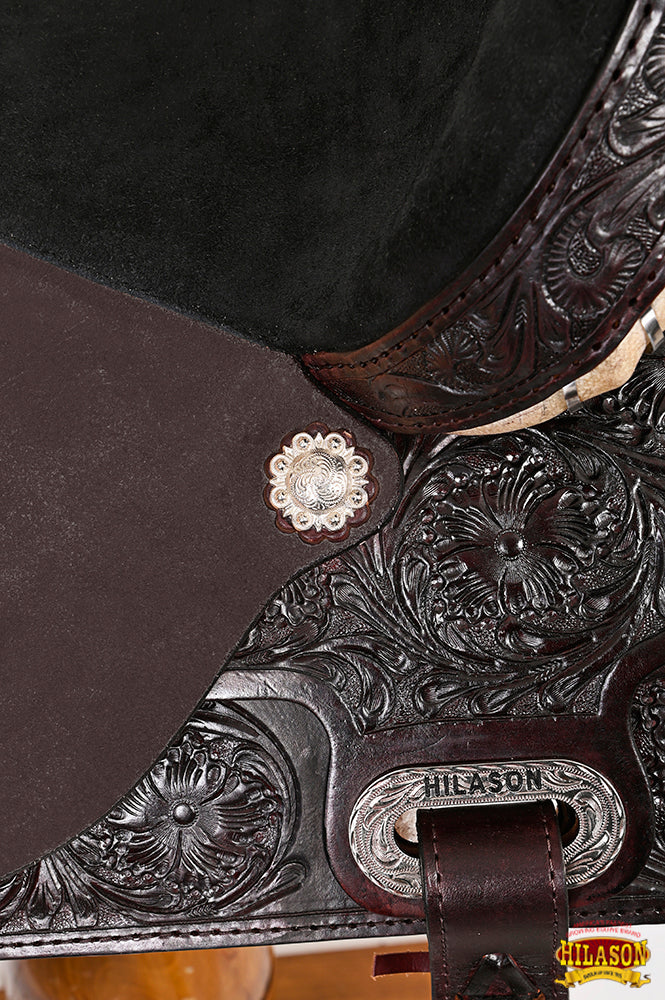 Hilason Western Horse Barrel Flex Tree Trail American Leather Saddle Dark Brown Gorgeous Floral Hand Tooled &amp; Carved