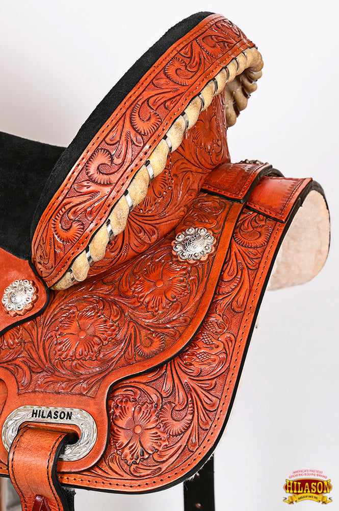 Hilason Western Horse Barrel Flex Tree Trail Saddle American Leather Saddle Tan  Gorgeous Floral Hand Tooled &amp; Carved