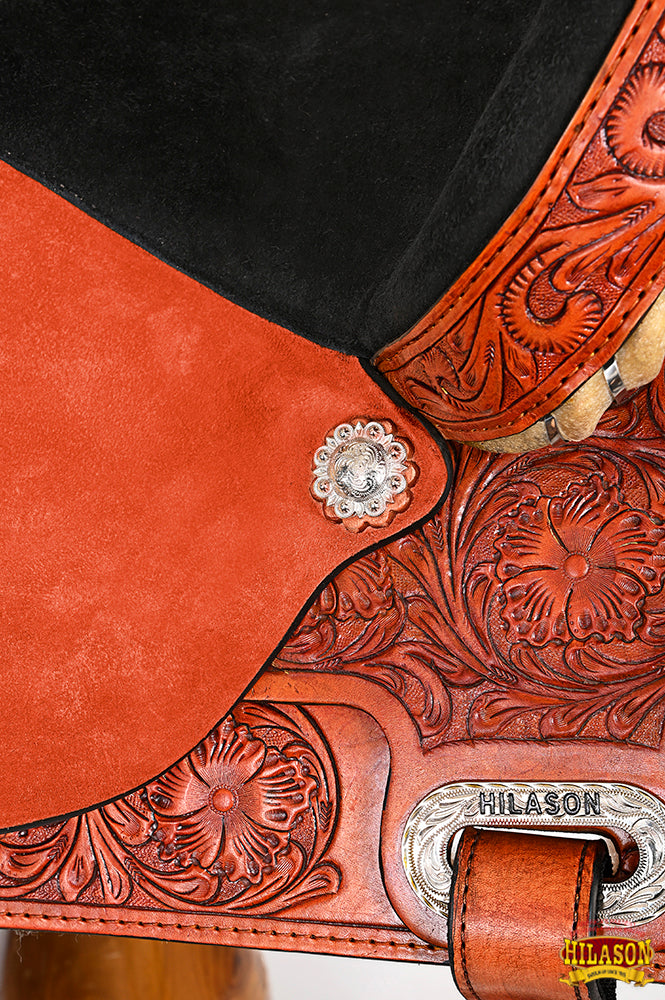 Hilason Western Horse Barrel Flex Tree Trail Saddle American Leather Saddle Tan  Gorgeous Floral Hand Tooled &amp; Carved