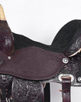 Hilason Flex Tree Western Horse Saddle American Leather Trail Barrel Dark Brown With  Floral Hand Carved
