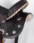 Hilason Flex Tree Western Horse Saddle American Leather Trail Barrel Dark Brown With  Floral Hand Carved